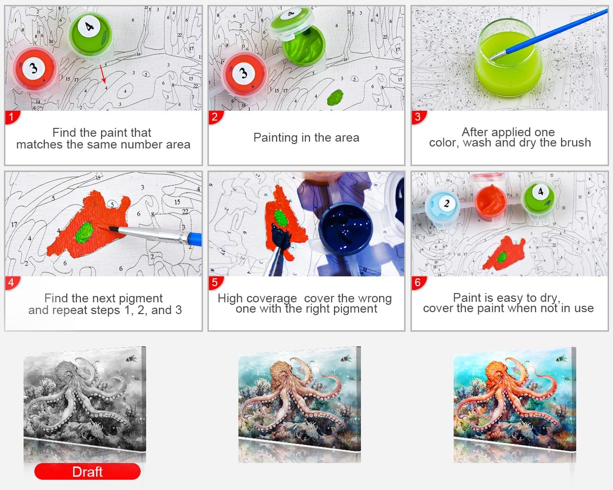 TUMOVO Paint by Numbers for Adults Beginner DIY Paint by Number Octopus on the Seabed Sea Animals Paint Number Kits for Living Room Bedroom Student Dormitories Decor 16x20 inch (Without Frame)