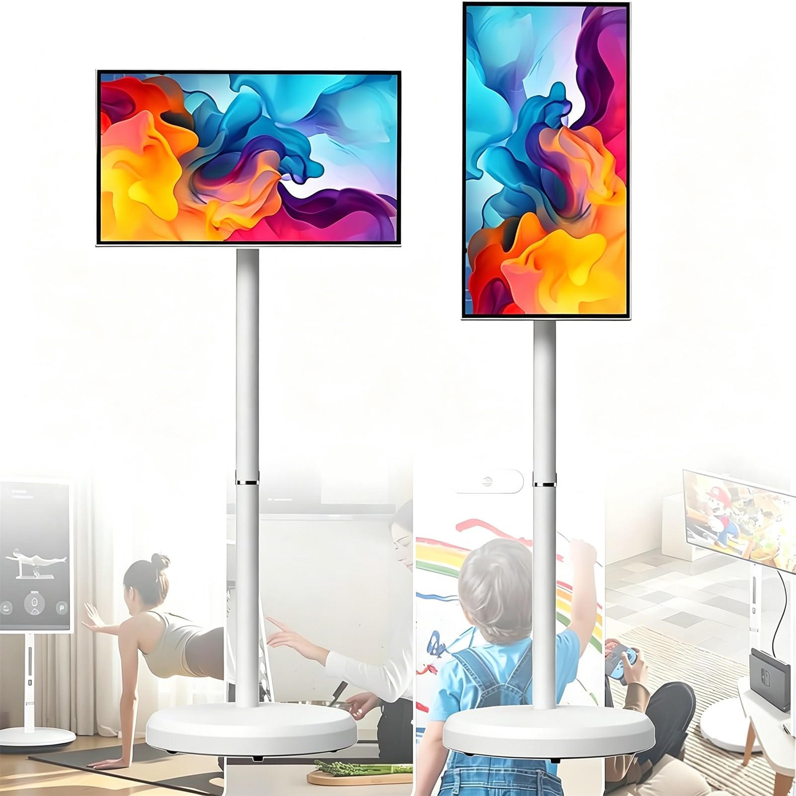 21,5 Pollici TV Portatile con Piedistallo,Monitor Touchscreen Smart,Supporto TV per Schermo,Display All-In-One con Inclinazione e Rotazione,Batteria Integrata 6000 Mah Per Soggiorno,Camera Da Letto