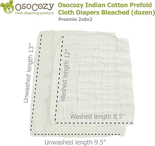 Miniatura 3 de OsoCozy Pañales de tela preplegados (1 doz), suaves, absorbentes, duraderos, 100% algodón