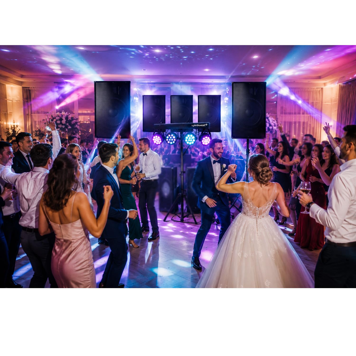 Pack de Sono Completo Boda Fiesta 4400W, 4 altavoces, 2 SUBS USB/Bluetooth Cable PC, prestaciones Sono DJ Pórtico Luces LED