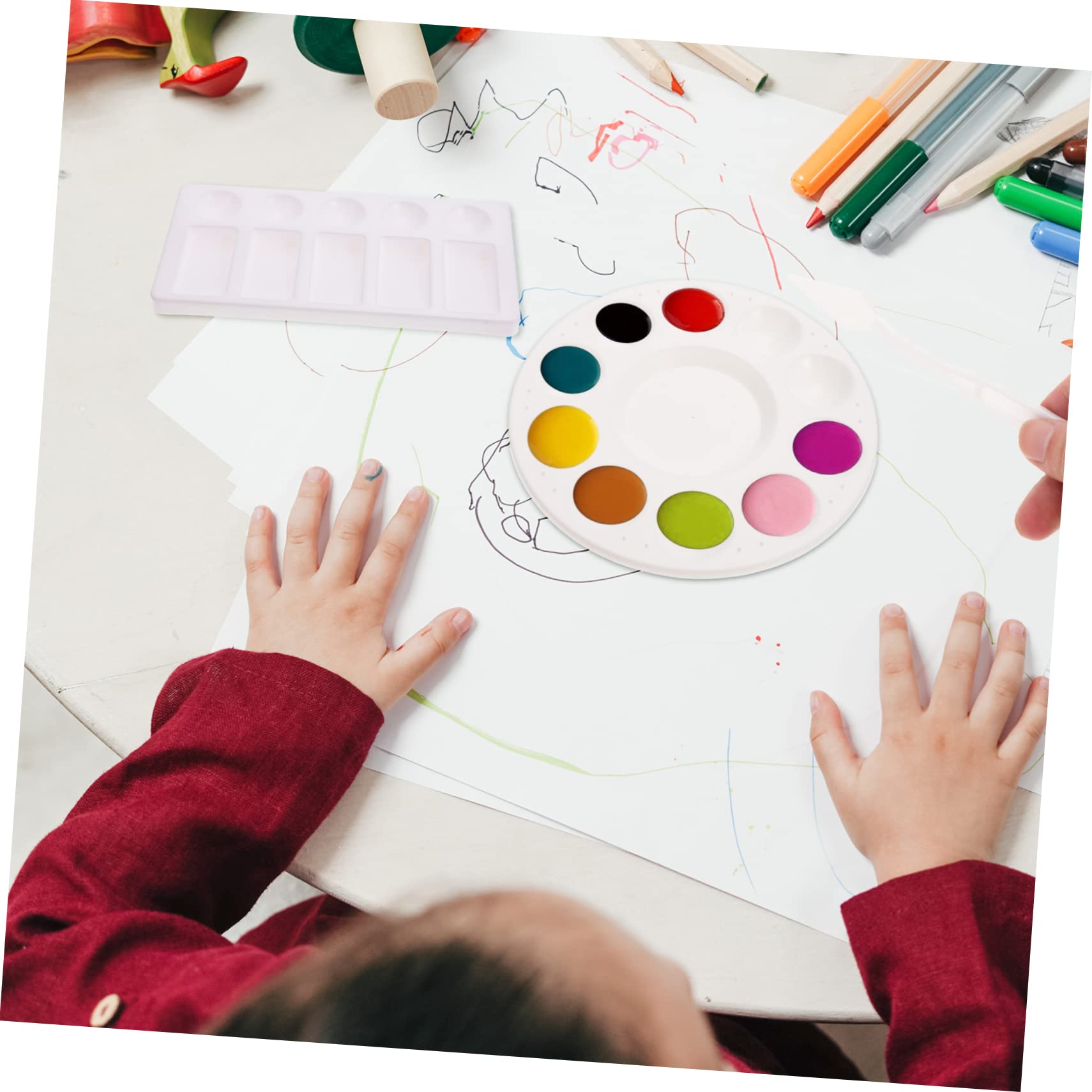 BEBEMOKO 1 Set Art Painting Color Mixing Tray Watercolor Pigment Trays with Scrapers for DIY Art Projects Durable Easy to Clean Painting Supplies