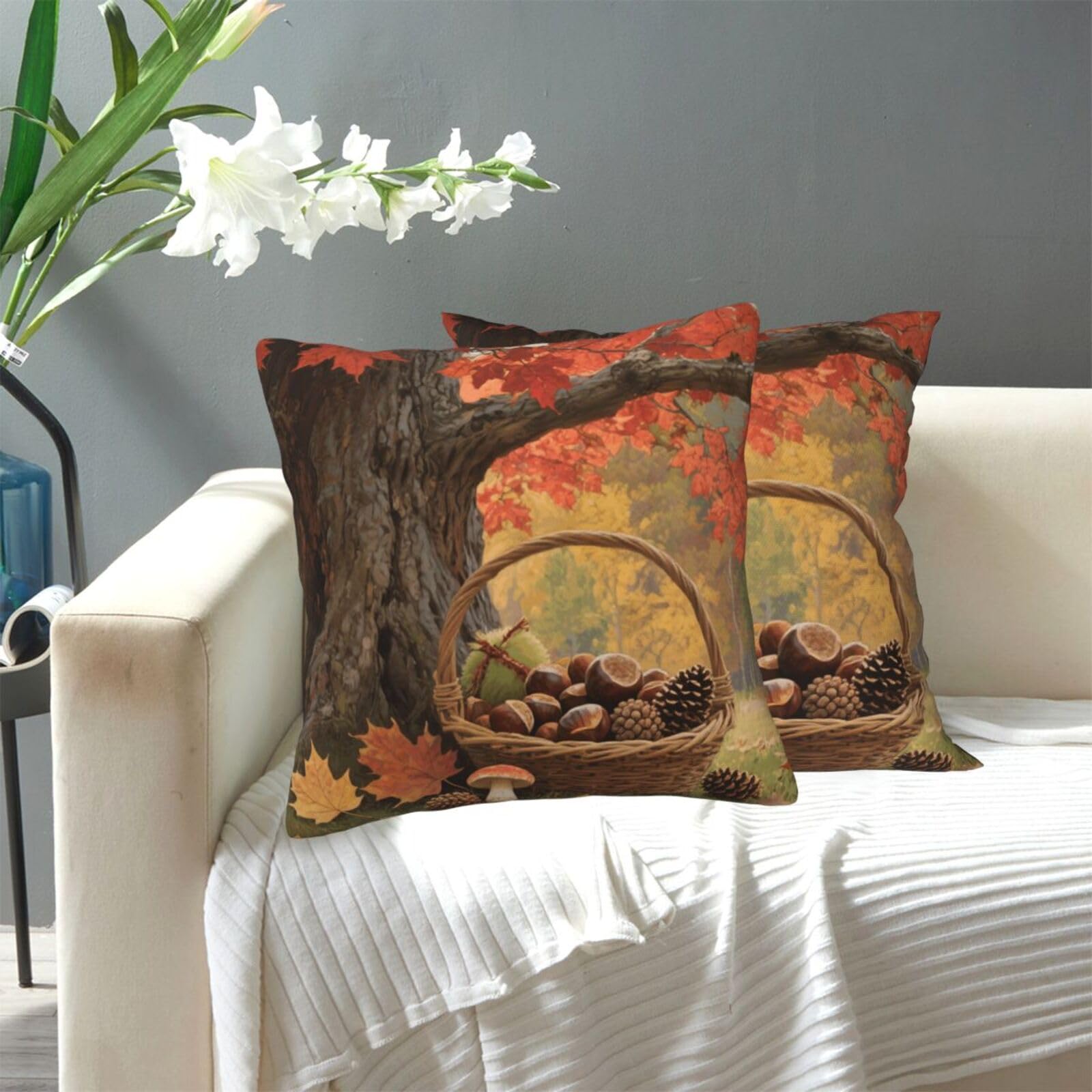 FekiLoot Decorative Throw Pillow Covers Modern Farmhouse Pillowcase Double Sided Cozy Cushion Cover for Sofa Couch Bed 20"X20" Autumn Fall Harvest Maple