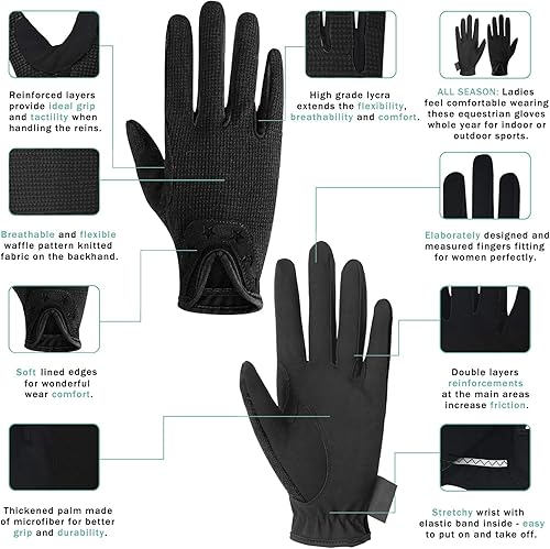 Vista 20 de ChinFun Guantes de equitación prémium para mujeres y jóvenes, transpirables, ligeros, con agarre cómodo