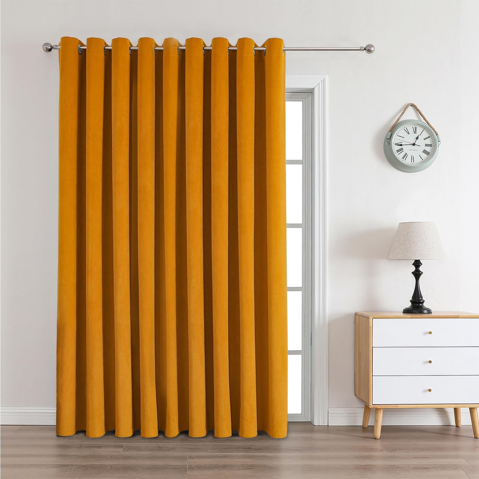 CUCRAF Eyelet Velvet Thermal Blackout Curtain for Bedroom Gold 1 Panels Ring Top Soundproof Insulated Curtain Ideal for Kidsroom and Living Room โ image 1
