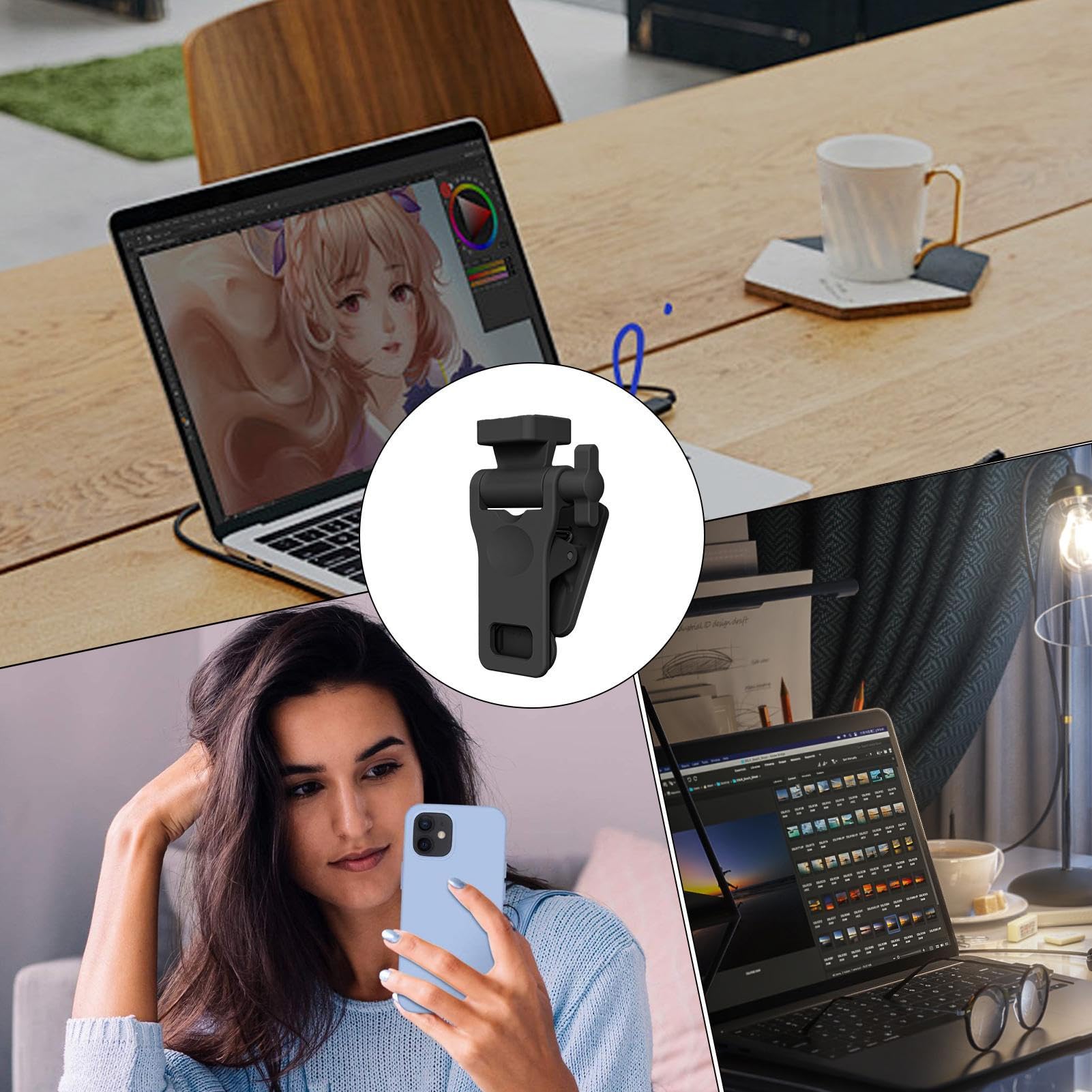 Pince Support Pour Lumière Selfie / Téléphone - Connecteur 1/4 Pouce, Réglable, Solide, Idéal Vidéo Et Photo