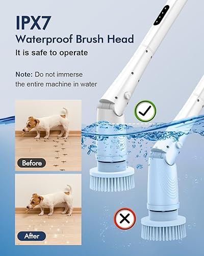 Miniatura 6 de Cepillo de limpieza de ducha inalámbrico con 5 cabezales de repuesto, 3 ángulos ajustables, limpiador de ducha eléctrico con brazo de extensión para