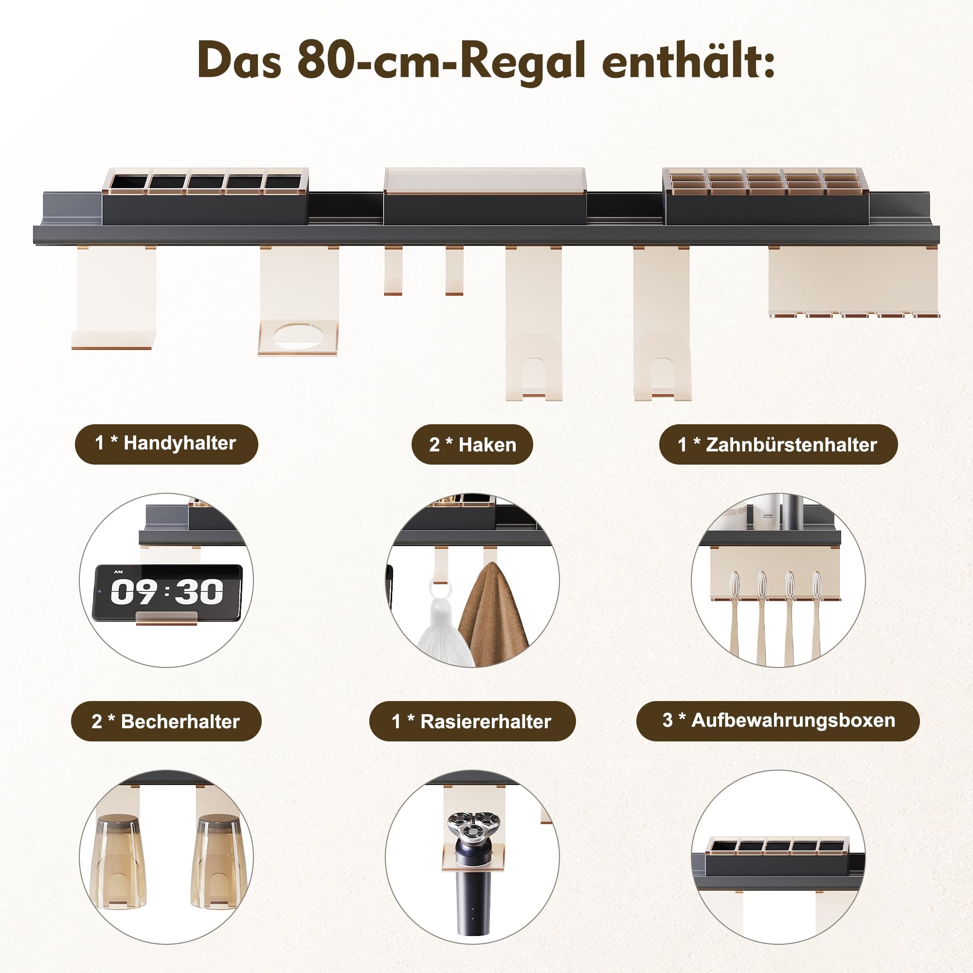Sonni Espejo de baño con luces de 80 x 60 cm, espejo LED de baño con espacio de almacenamiento de 80 cm, 3 colores de luz ajustables, espejo de pared sin niebla con interruptor táctil