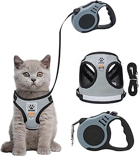 Bindokun Katzengeschirr mit Leine Ausbruchsicher, Katzen Geschirr Set Katzengeschirr Ausbruchsicher für Katze Hunde mit 5 m/16,4 Fuß Katzenleine Verstellbar Katzenweste (S) product image