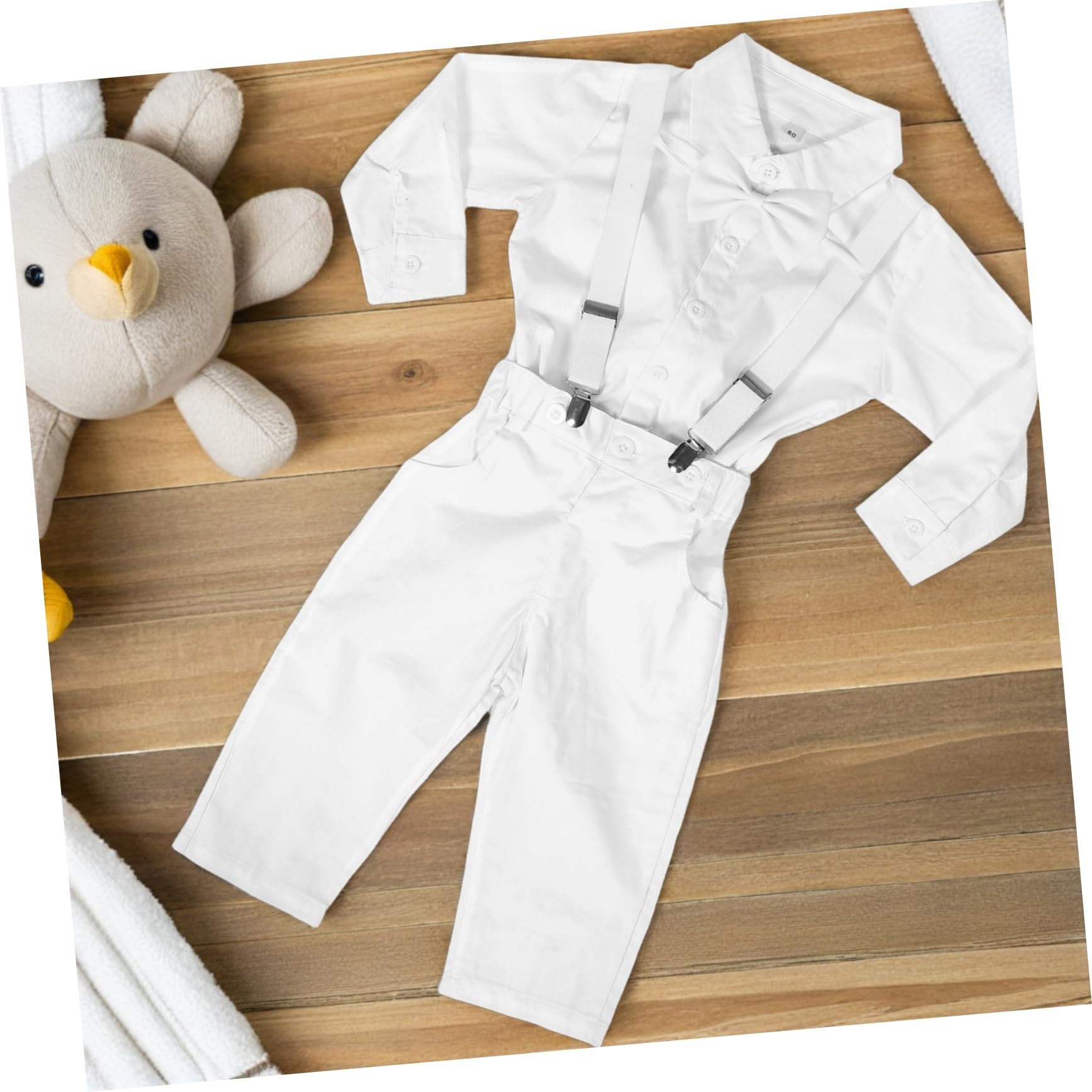 Elegante Vestido de Caballero para de Manga Larga Pantalones con Tirantes y Pajarita para Bautizos y Bodas