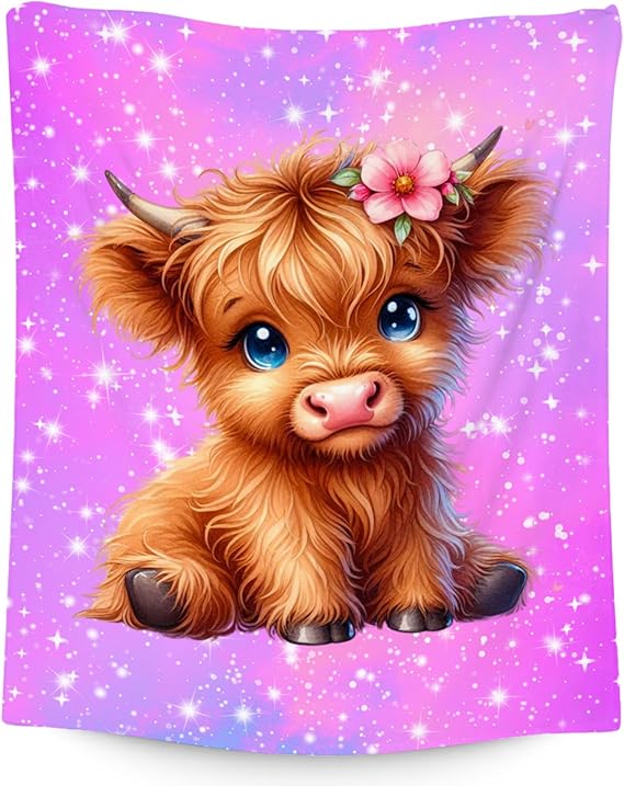 Kids Blanket Highland Cow Gifts for Kids Girls - Soft Lightweight Flannel Throws for Couch, Bedroom 60"x80"