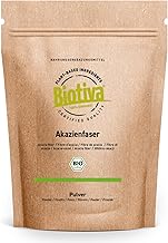Organic acacia fibre powder, 400 g, soluble fibre, 80% fibre, tasteless, vegan, packaged and certified in Germany. Biotiva