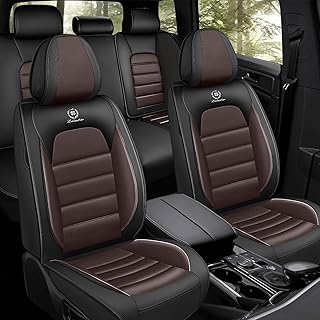 Seat Covers Fit for Chevy Silverado 1500 2007-2025, Waterproof Nappa Leather Muscle Sport Style Truck Seat Cover, Full Coverage Auto Interior Covers (Black&Coffee, 5 Full Seat)