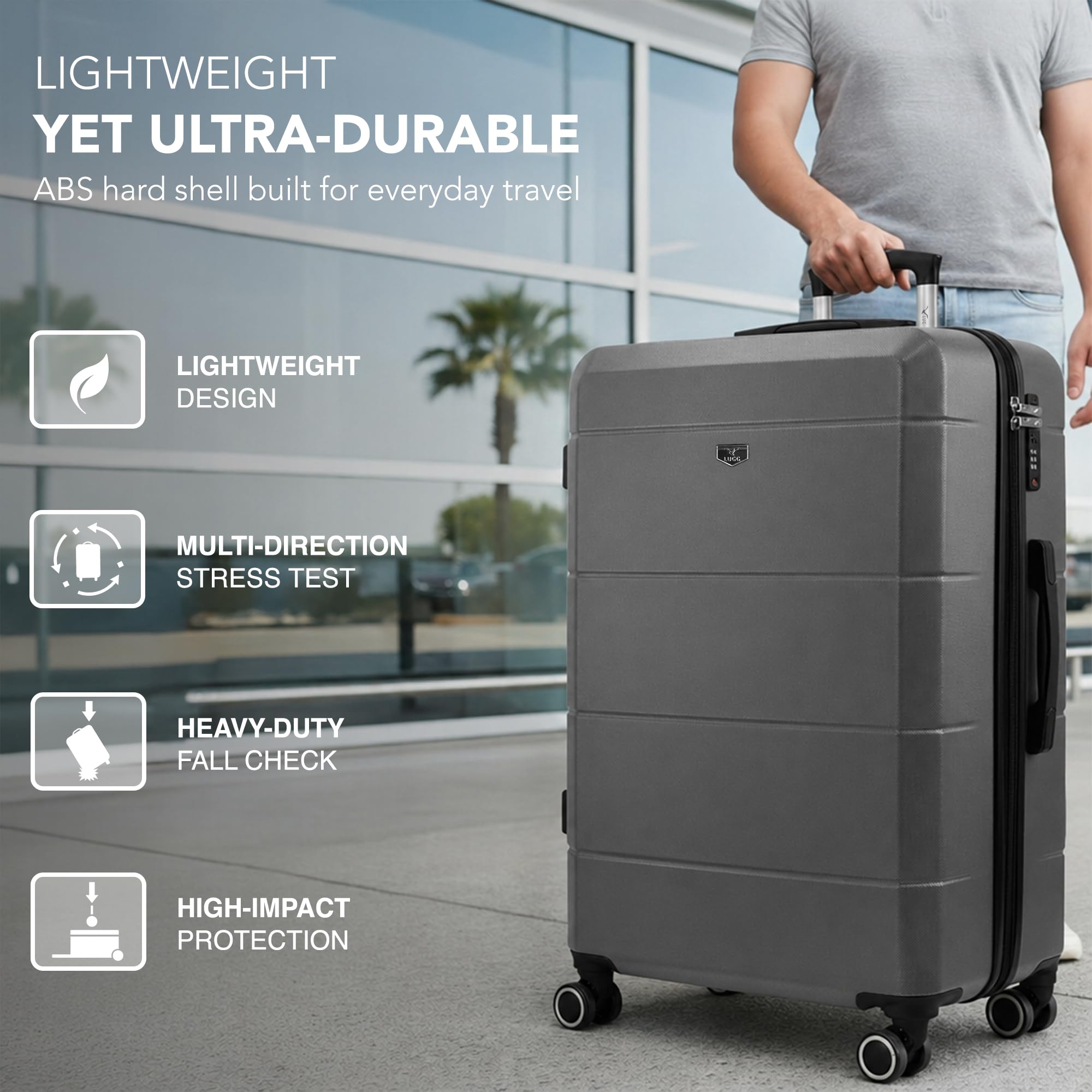 LUGG - Jetset 40cm Suitcase - 40x30x20cm- Ryanair Compatible - Underseat Size - Hard Shell ABS - Spinner & Removable Wheels - Lightweight Travel Luggage- Cream/Brown — view 291