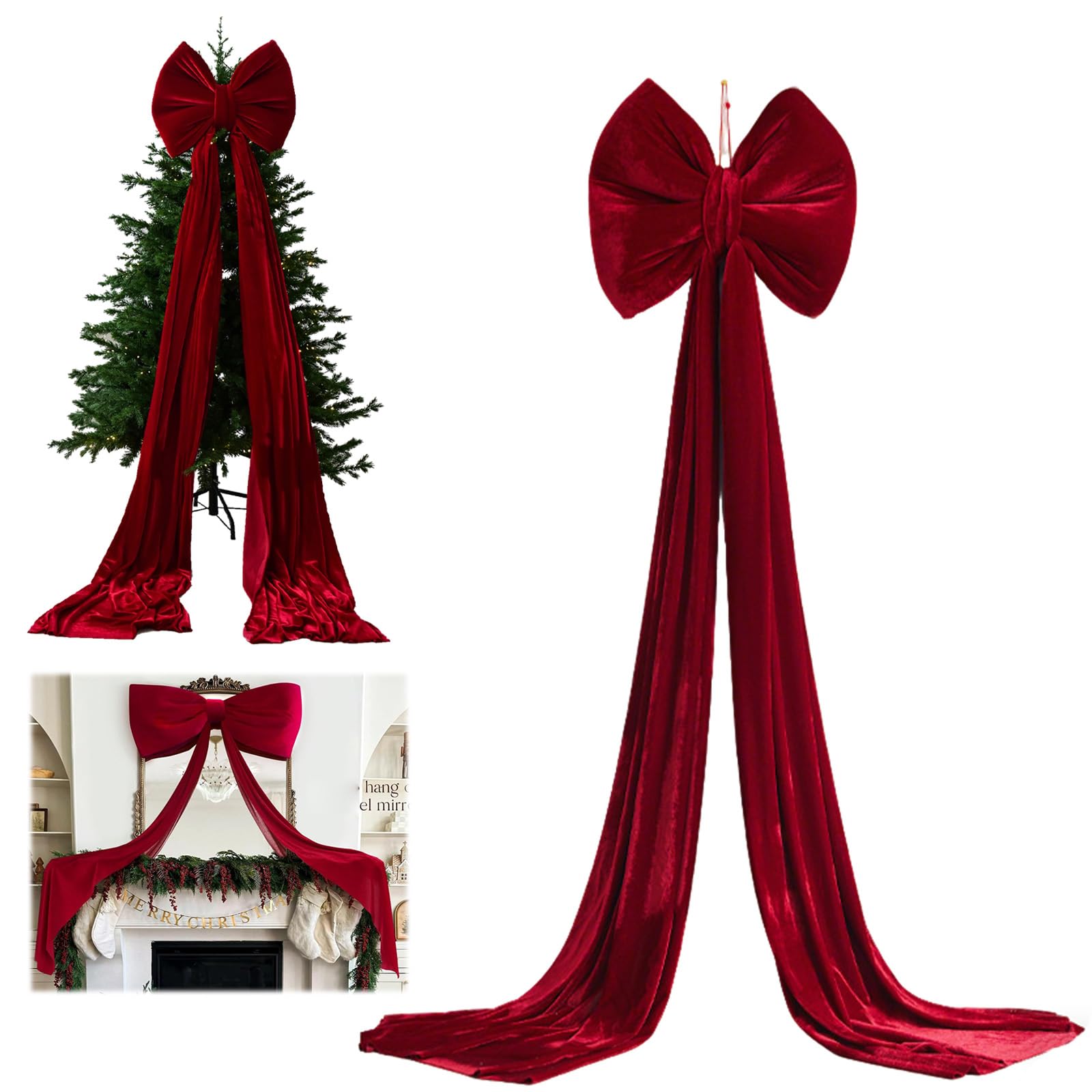 Gxjixf Wine Red Huge Red Christmas Bow, Large Velvet Bowknot Christmas Tree Topper, Xmas Indoor Decoration For Window, Mantle, Wreaths, Door (Large)