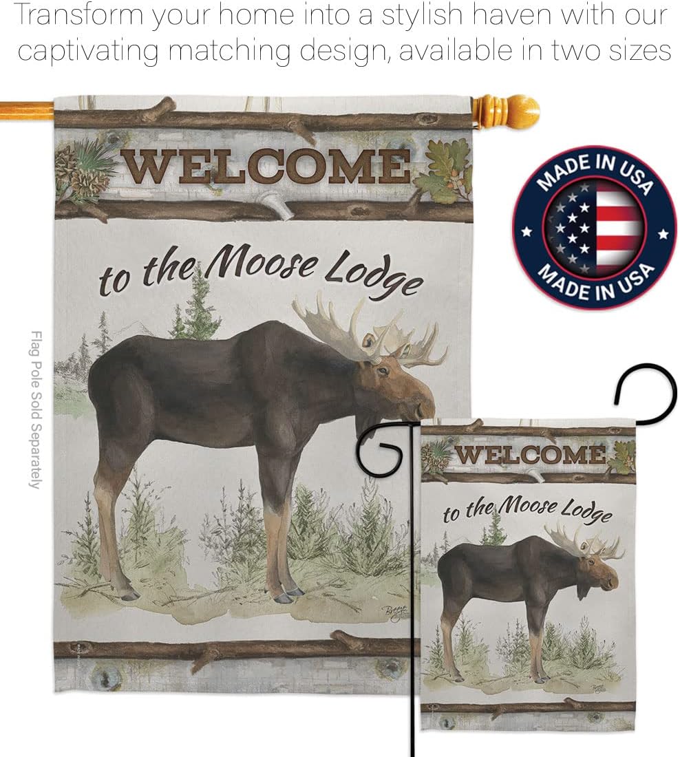 Breeze Decor G160104 The Moose Lodge Nature Wildlife Impressions Decorative Vertical Garden Flag 13" x 18.5" Printed In USA Multi-Color
