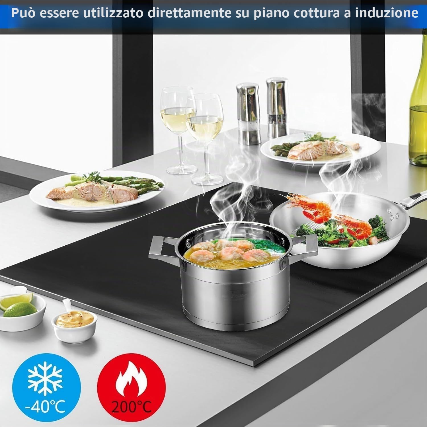 SOONHUA Tappetino protettivo per piano cottura a induzione, 80 x 50 cm, in silicone, resistente al calore, per piano cottura a induzione (magnetico)