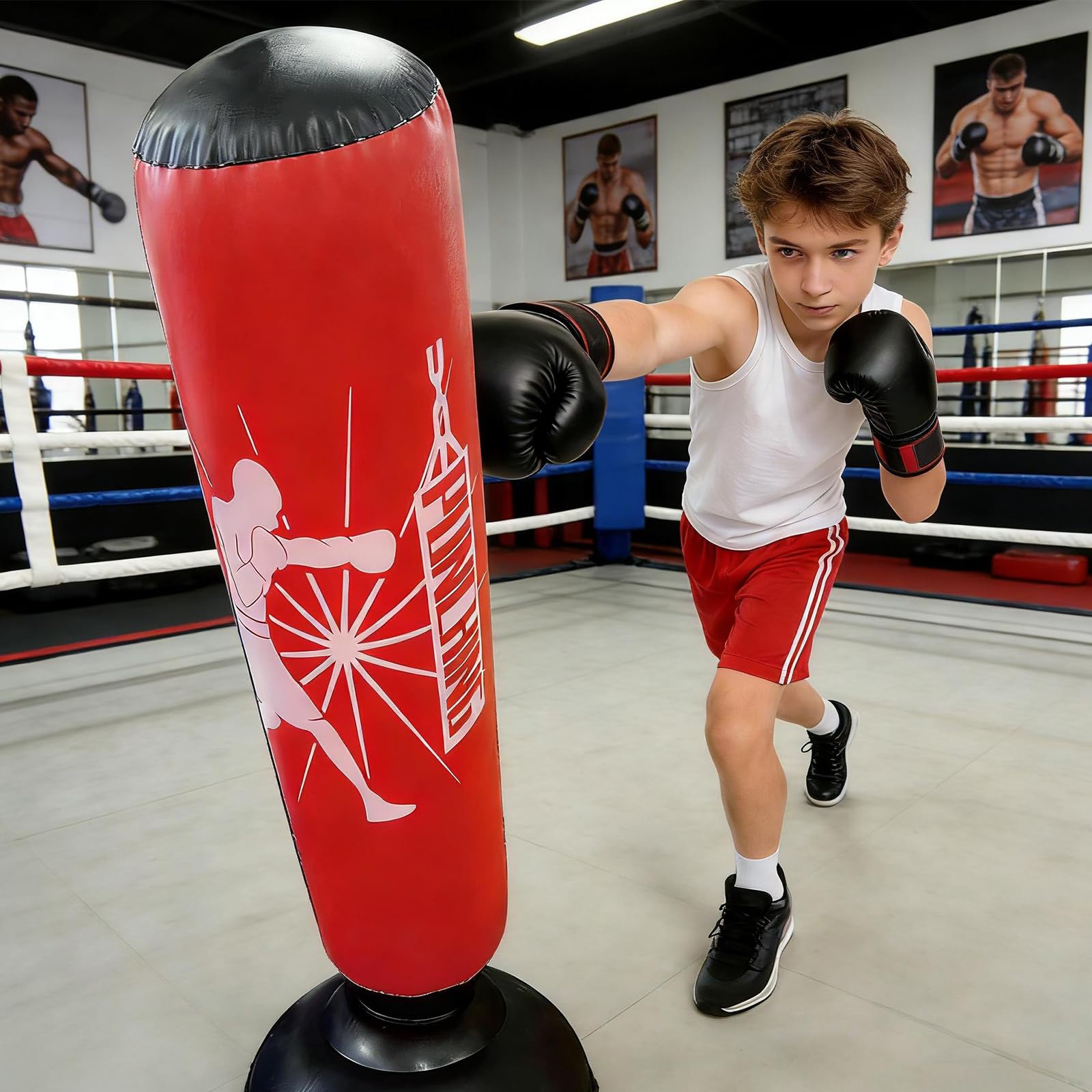 MeYuxg Sacco da Boxe per Bambini,160cm Gonfiabile Sacco da Boxe da Terra con Pompa a Pedale,Punching Ball Bambini Regalo per Ragazzi e Ragazze per karate,Kickboxing,Taekwondo,Allenamento MMA