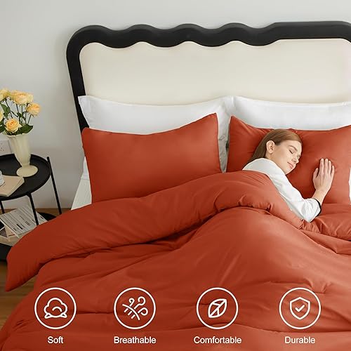 Miniatura 4 de CozyLux - Juego de edredón de 3 piezas, color terracota, tamaño queen, acolchado, transpirable, suave, esponjoso con edredón de relleno alternativo