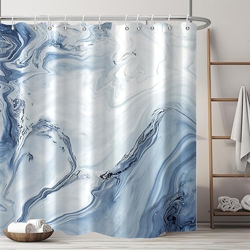 Miniatura 7 de AWERT Cortina de ducha de mármol azul, impermeable para decoración de baño, impresa lavable con ganchos, 72 x 72 pulgadas