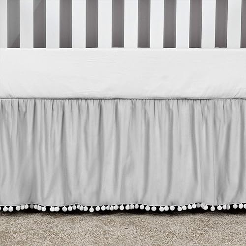 Miniatura 5 de Falda de cuna  Falda de cuna con pompones, falda de cuna con volantes, falda de cuna con pompones, falda de cama para cuna para bebés niños o niñas