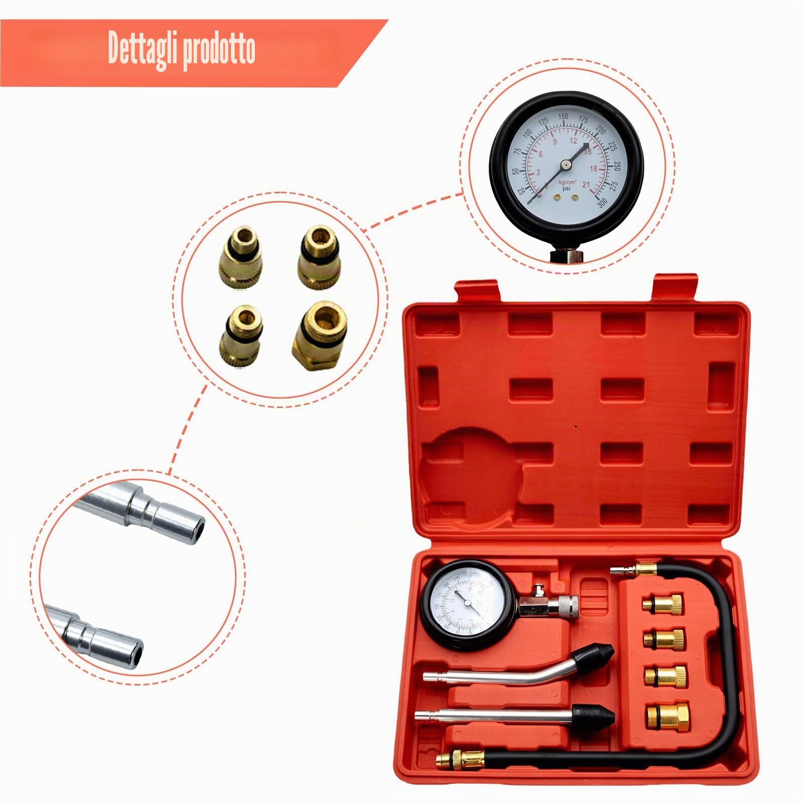 Tester di compressione: kit tester di compressione, misuratore di compressione benzina, manometro strumento per test moto, motore fuoribordo auto, motoslitta auto benzina motore a gas