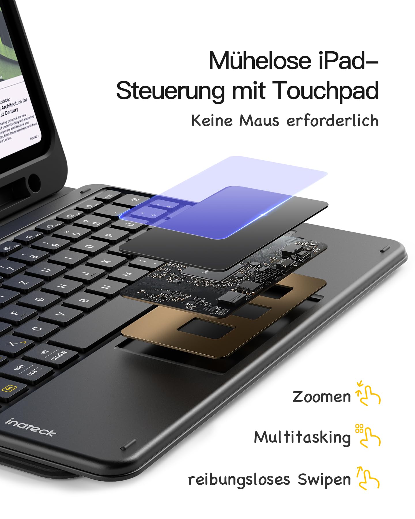 Inateck iPad 11 Hülle mit Tastatur(A16 2025), iPad 10 Gen. Hülle mit Tastatur,für iPad Air 11" M4/ M3/M2 (2026/2025/2024),Air 5/4, Pro 11,mit Touchpad und Stifthalter, Abnehmbar,QWERTZ,Classic N0001