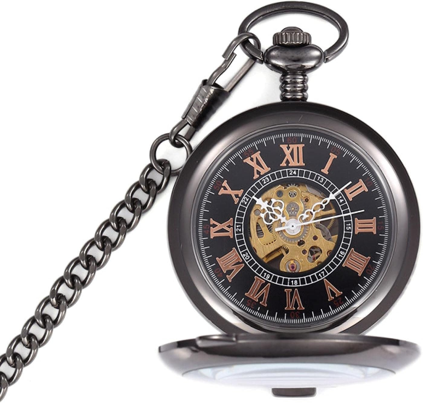 Gentlemen's Pocket Watch, Pocket Watch, Automatic Mechanical Luminous Pointer Hollow Carving Men's and Women's Pocket Watch (Color : Black) (Black) (Black)