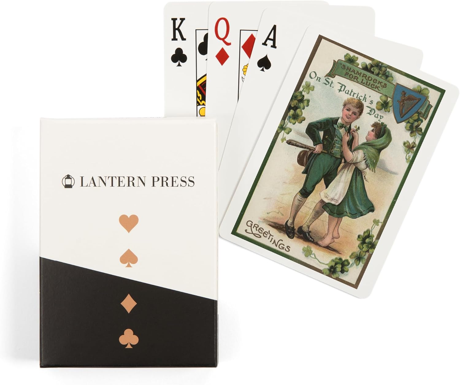 Lantern Press St. Patrick's Day Greeting, Shamrocks for Luck, Vintage Halftone, 52 Playing Cards for Adults, Poker Size Card Deck