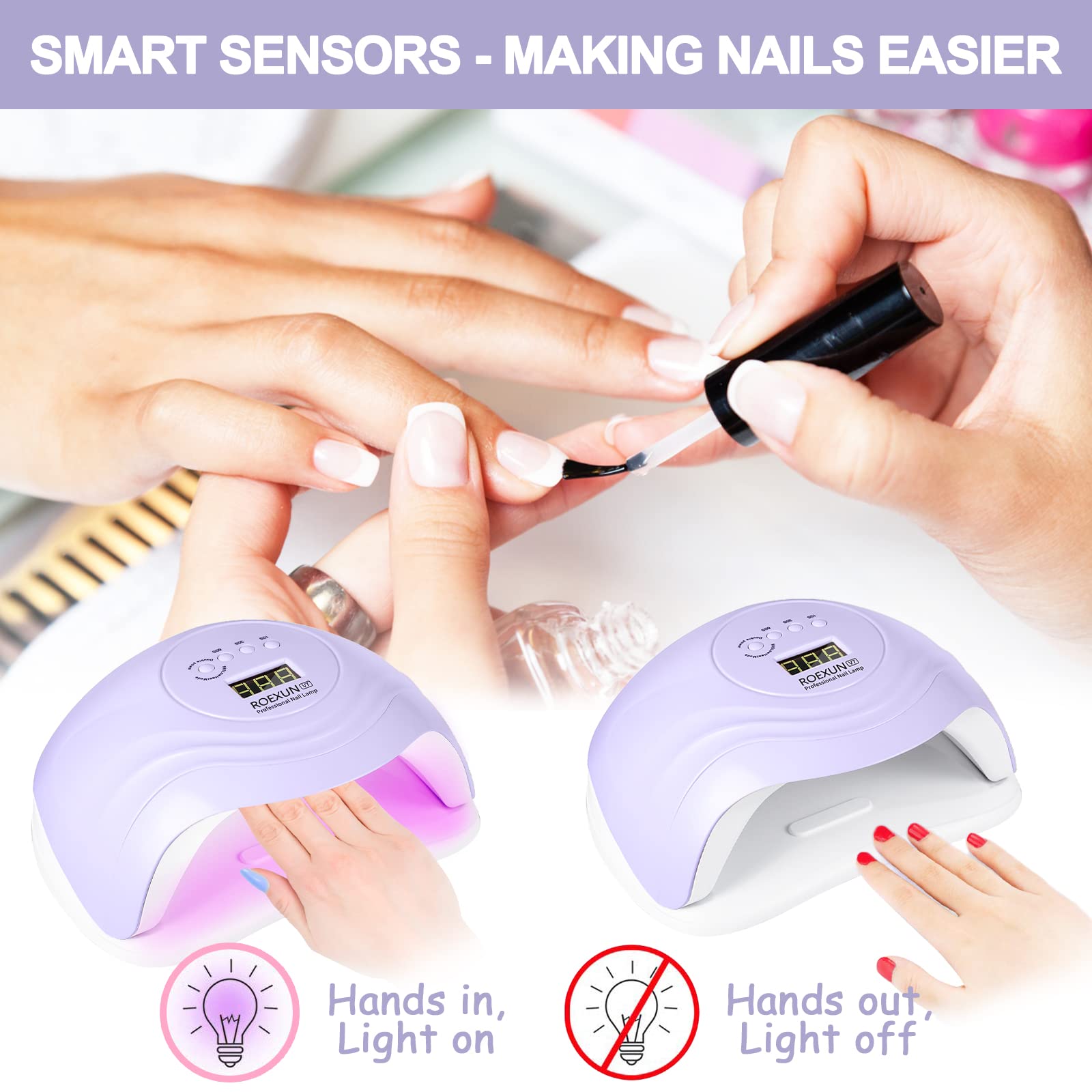 Lampe UV Sèche Ongles,168W Portable UV LED Séchoirs à ongles et lampes UV Automatique,Séchage Rapide 4 Minuterie,avec Capteur Automatique et LCD Ecran Lampe UV Ongles Gel Pour Toutes Les Gels Violet