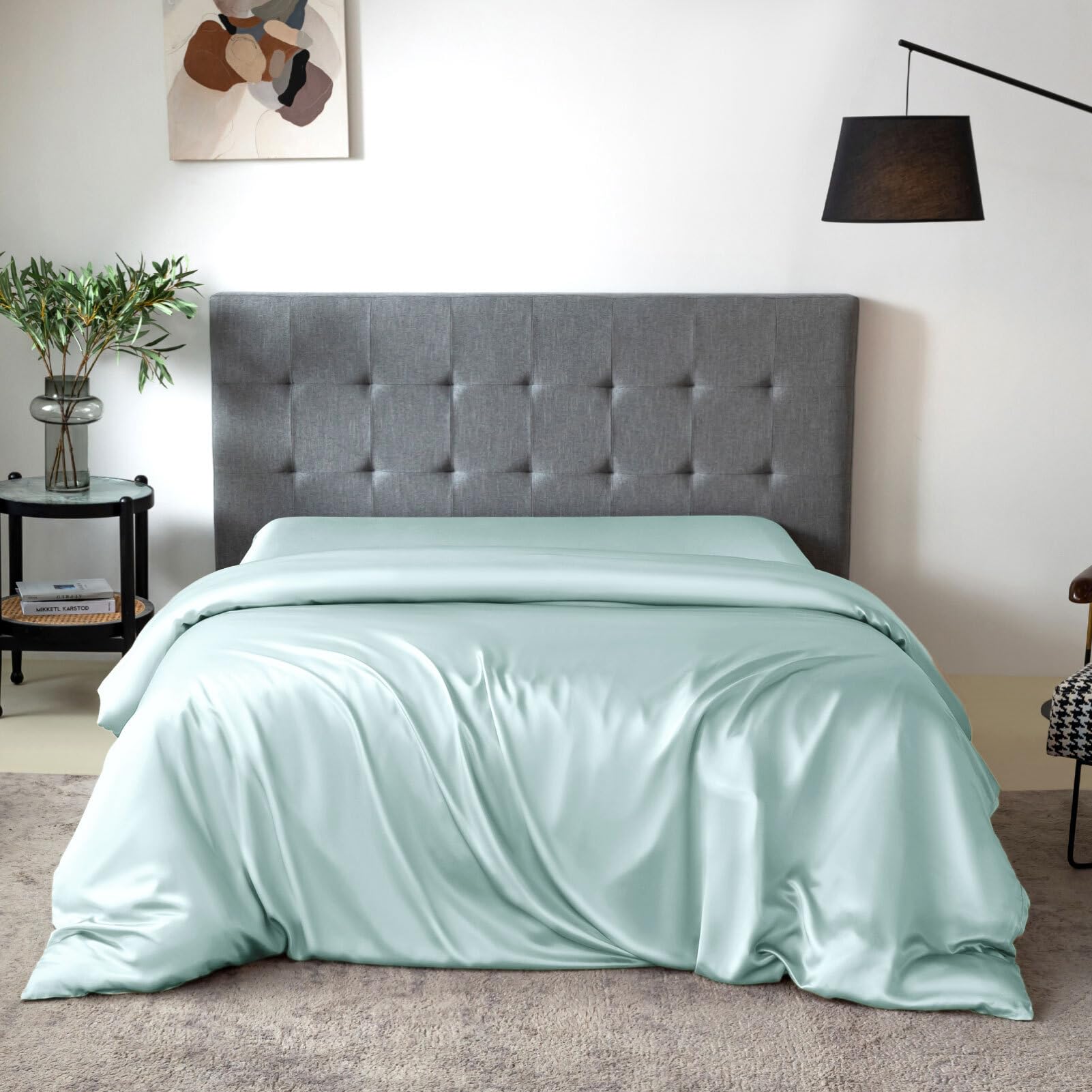 THXSILK 100% Mulberry Silk Duvet Cover, 7A+ Silk Comforter Cover, Seamless Breathable Comforter Quilt Cover with Zipper Closure - Seamless, Ultra Soft, Durable, California King, Light Blue
