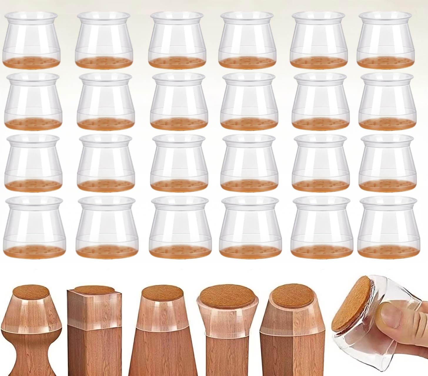Stuhlbeinkappen 24 Stück, Klare Silikon Stuhlbeinschoner mit Filz, Schutzkappen für Stuhlbeine, Transparent Klein Filzgleiter für Holzböden, Laminat und Fliesenböden