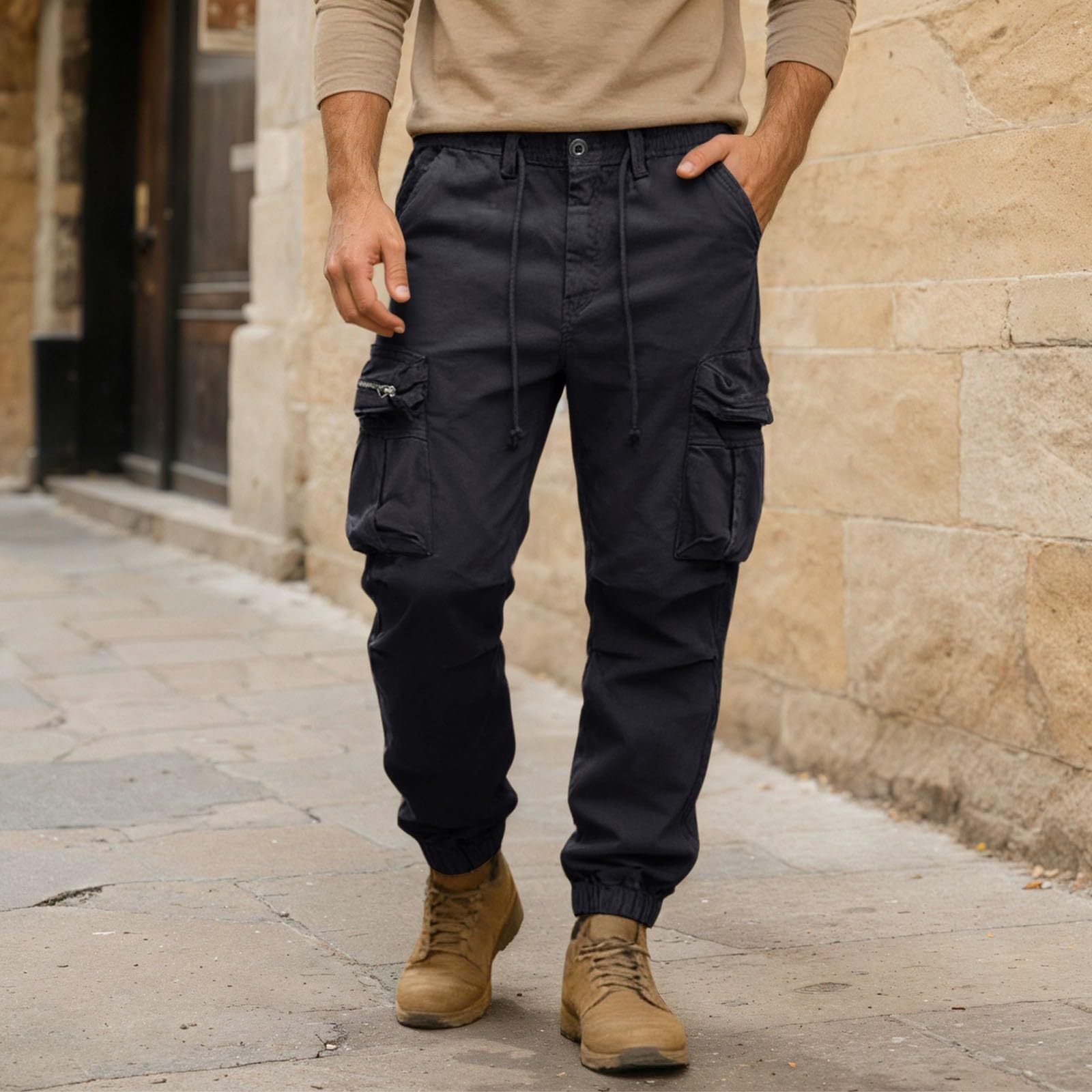 YRxUIAI Pantalon de randonnée pour homme - Léger - Cargo - Pantalon de travail tactique - Pantalon de marche décontracté et respirant avec poches