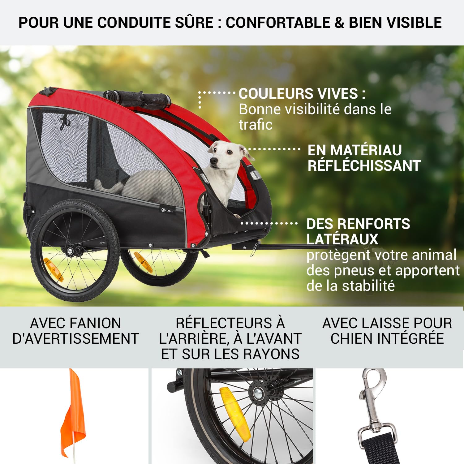 Klarfit Remorque Velo, Chariot Transport Pliable, avec Laisse de Sécurité, Chariot pour Chien Petite/Moyenne Taille, Toile Oxford pour Vélos, 282L, 40kg
