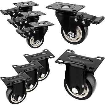 Set of 8 Swivel Caster Wheels, 3 Inch Heavy Duty Plate Caster Wheels, 4 Locking, 4 Fixed Double Ball Bearing Replacement Casters for Furniture, Carts, 200 Lbs Each Wheel, Black