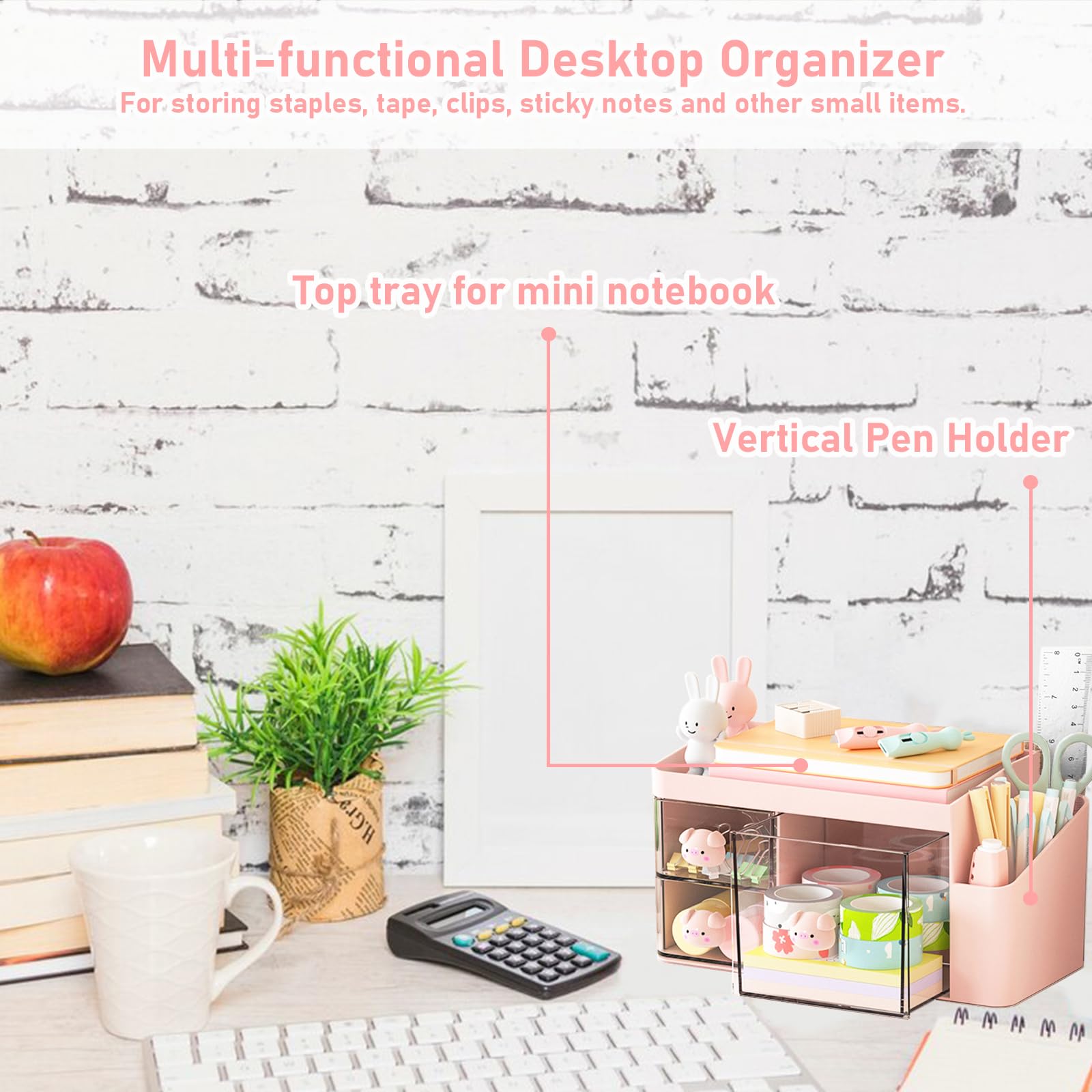 WHINAT Organiseur De Bureau Avec Pot à Crayon & Stylo/Rangement Modulable - Support De Portable & Chargeur USB - Pour Le Bureau Et L'entrée - Organisateur Personnalisable - Vide Poche (Blanc