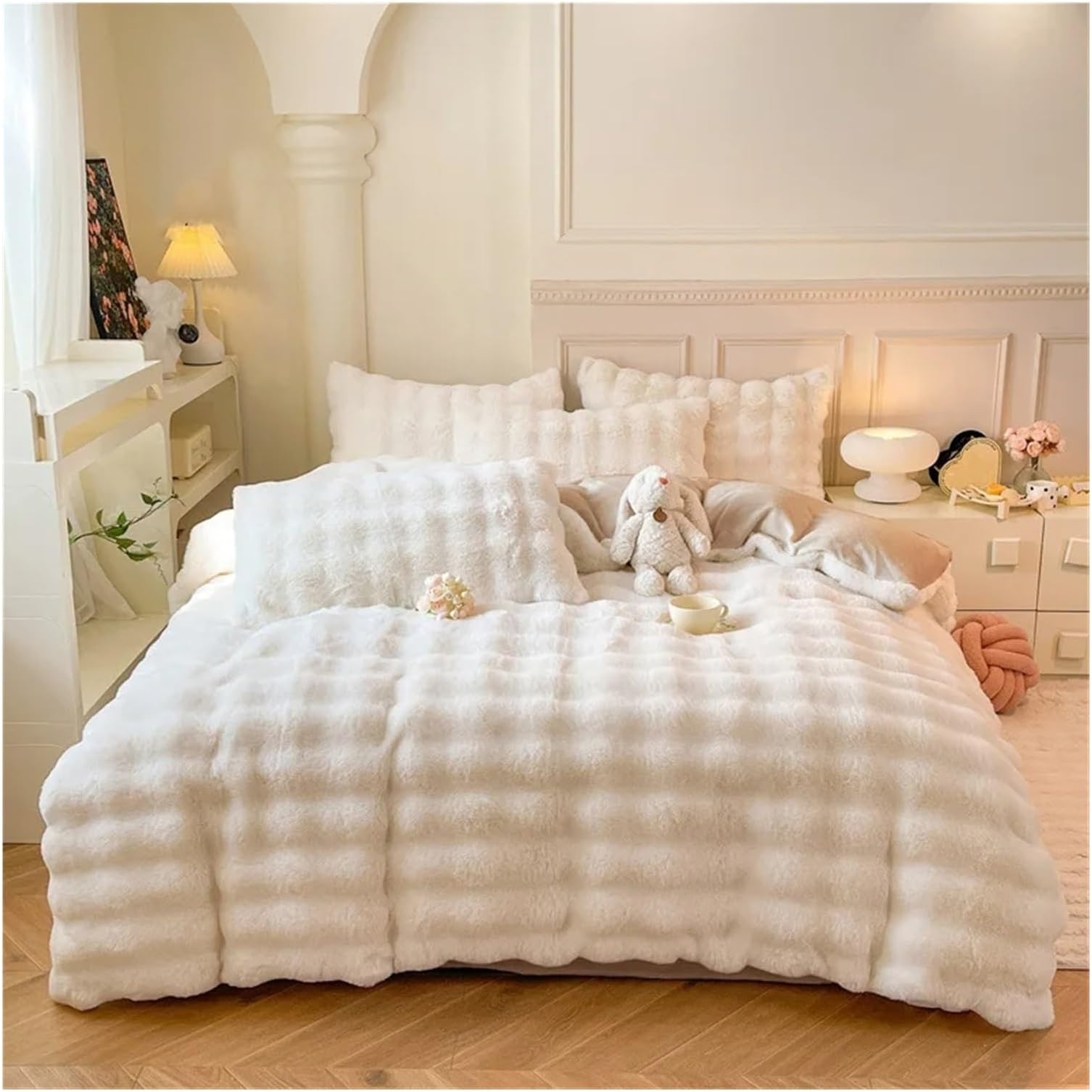 Bed Sheets Set, Winter Warm beddengoed Set 4PC Dickened pluche dekbedovertrekset Matrashoes Hoeslaken Kussensloop Dekbedovertrek(KKK,220x240cm 4PC)