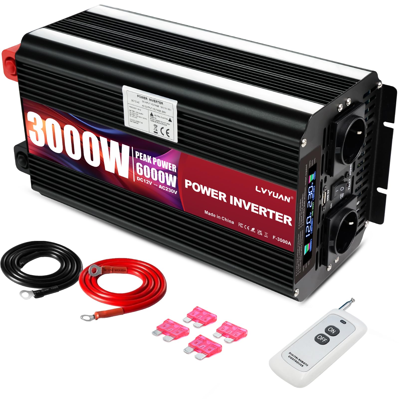 LVYUAN 3000W/6000W Power Inverter with front and rear panels visible