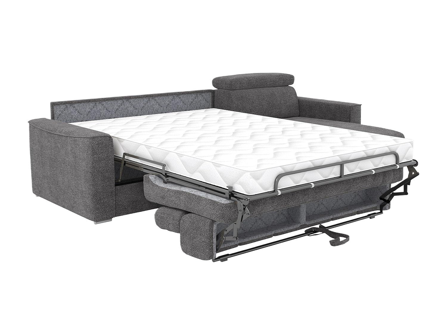 Vente-unique-Sof· esquinero Reversible Convertible Express en Tela Chenille Gris Antracita - Cama 160 cm - ColchÛn de 18 cm Vizir