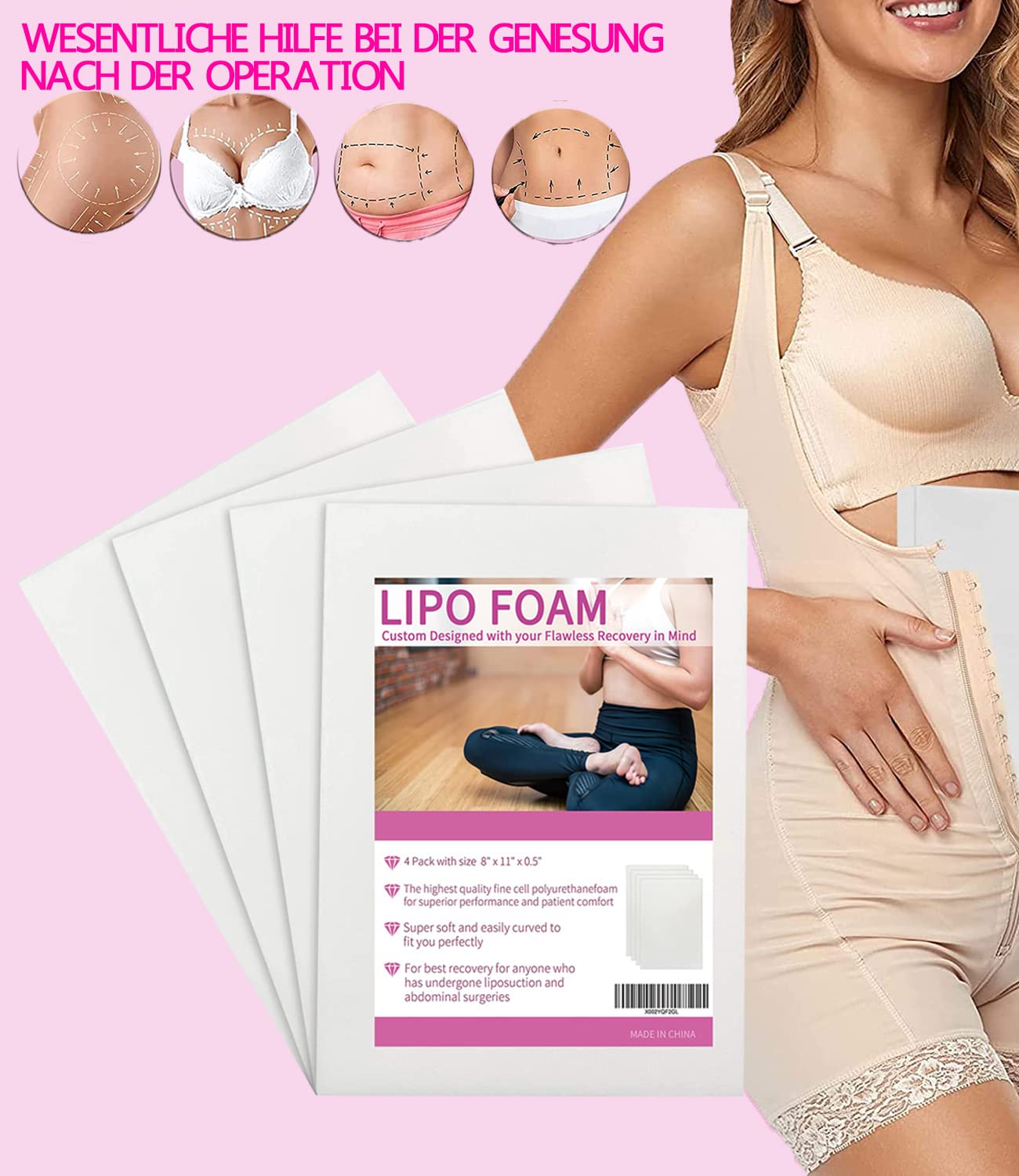 4 Päckchen Lipo-Schaumstoff-Pads Ab Board nach Operationen 20 x 28 x 1,3 cm Fettabsaugung Chirurgie Foam Sheet Hilfe bei postoperativer Fettabsaugung, Bauchdeckenstraffung