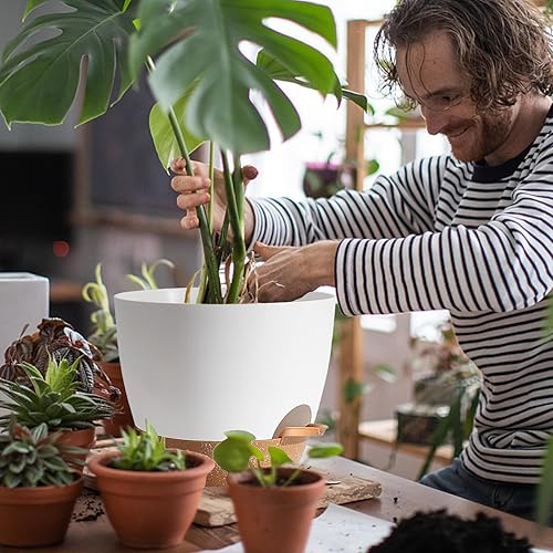 Miniatura 5 de Macetas, macetas de riego automático de 12+10+9 pulgadas con orificio de drenaje para plantas de interior, maceta grande, macetas de plantas para