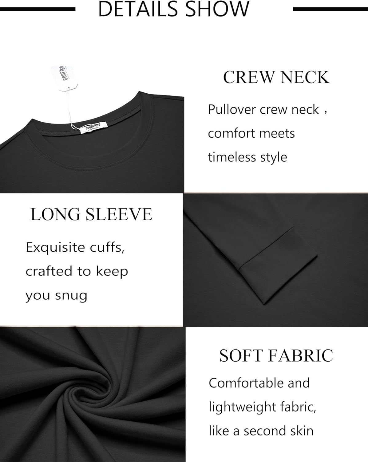 COOFANDY Men's Long Sleeve Tee Shirts Crew Neck T-Shirt Casual Pullover Basic Tees Soft Stretch Tshirts - Image 5