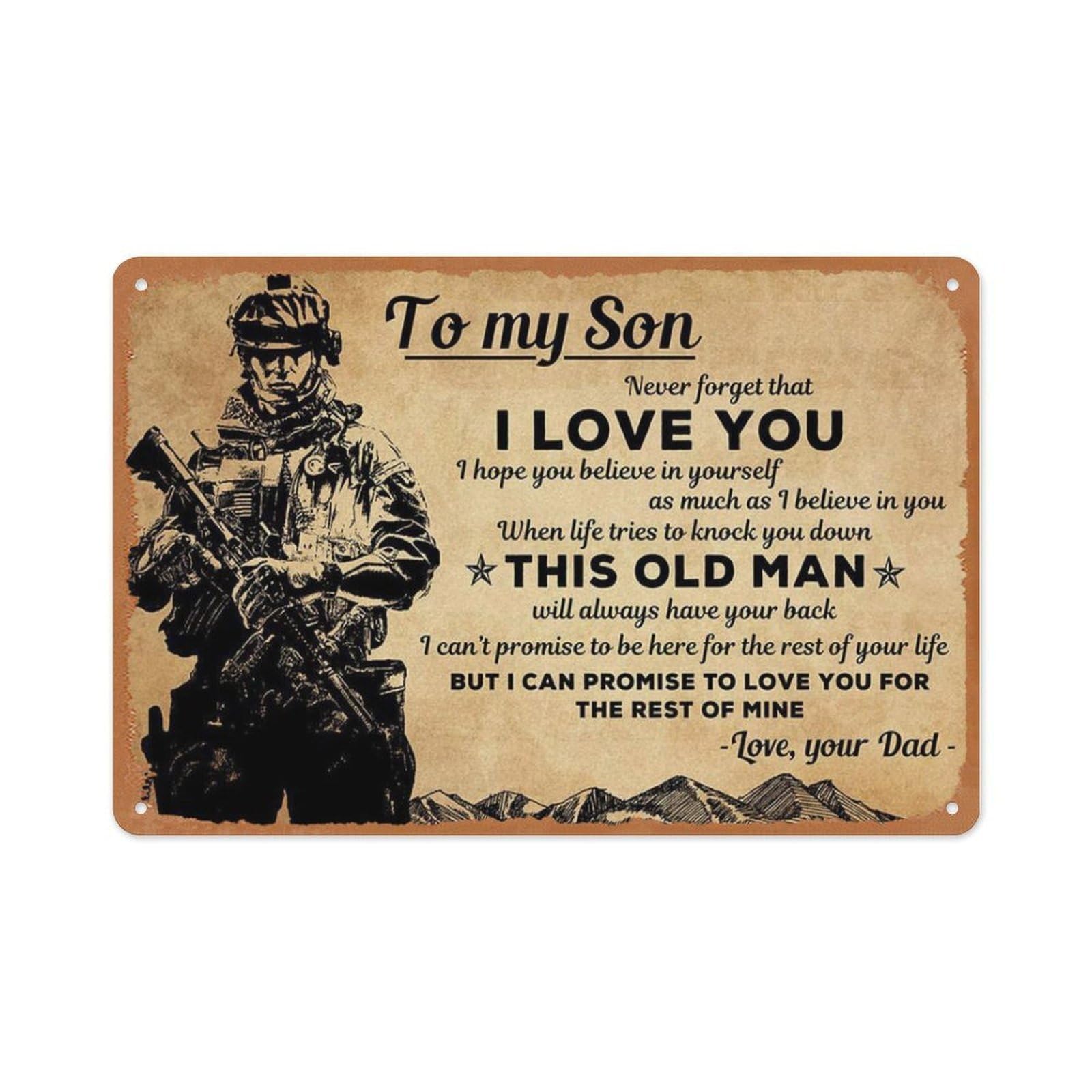 peiyeety Command Strips Wall Decor - Soldier Poster - Dad to Son - When Life Tries to Knock You Down Metal Tin Sign Vintage Tin Sign for Home Coffee Wall Decor 8x12 Inch
