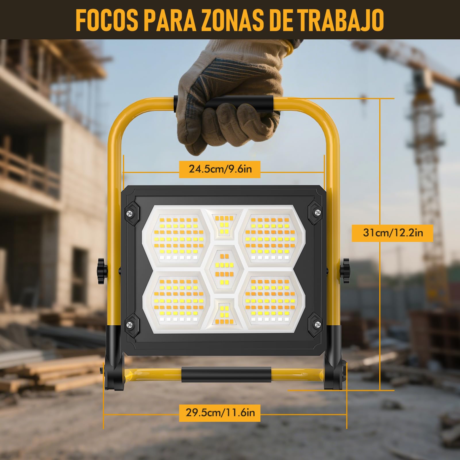 Viugreum 100W LED Work Light Solar Powered, 10000LM Led Rechargeable Floodlight with USB Port - Image 2
