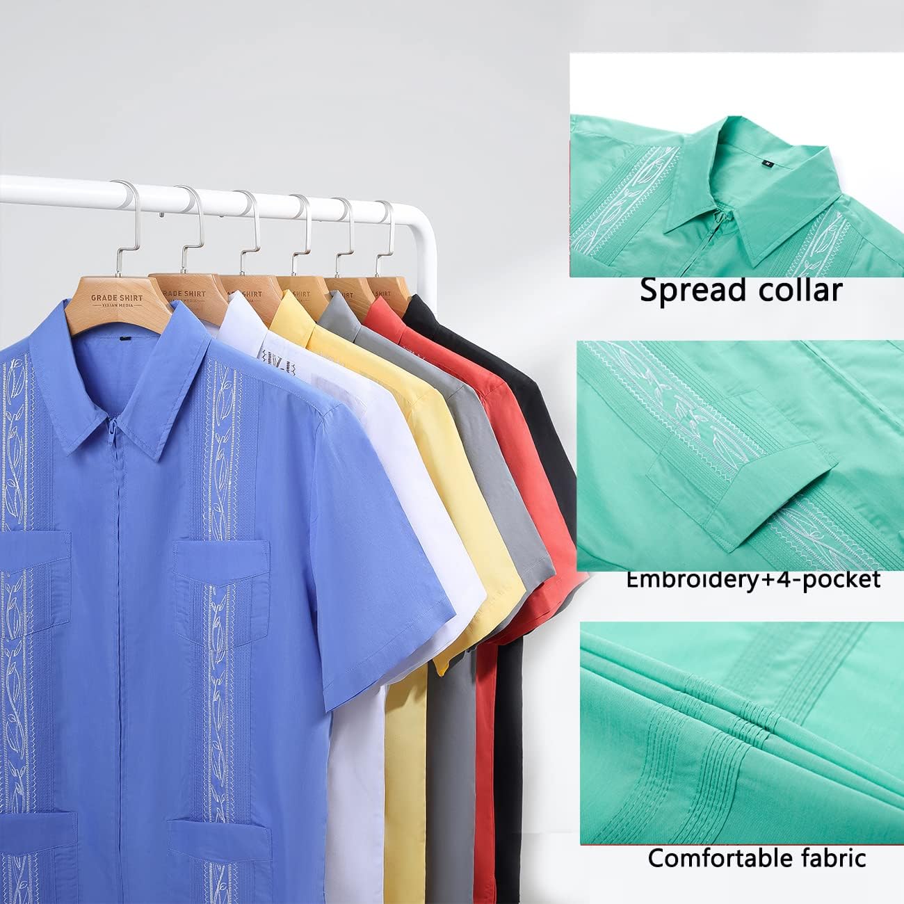 Mens Casual Shirts Guayabera Short Sleeve Zipper Cuban Shirts Mexico Style - Image 2