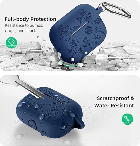 Miniatura 3 de Lerobo Funda para Airpod Pro de 2 y 1 generación USB C, bonita funda de silicona suave grabada con flores compatible con Apple AirPod ProPro 2,