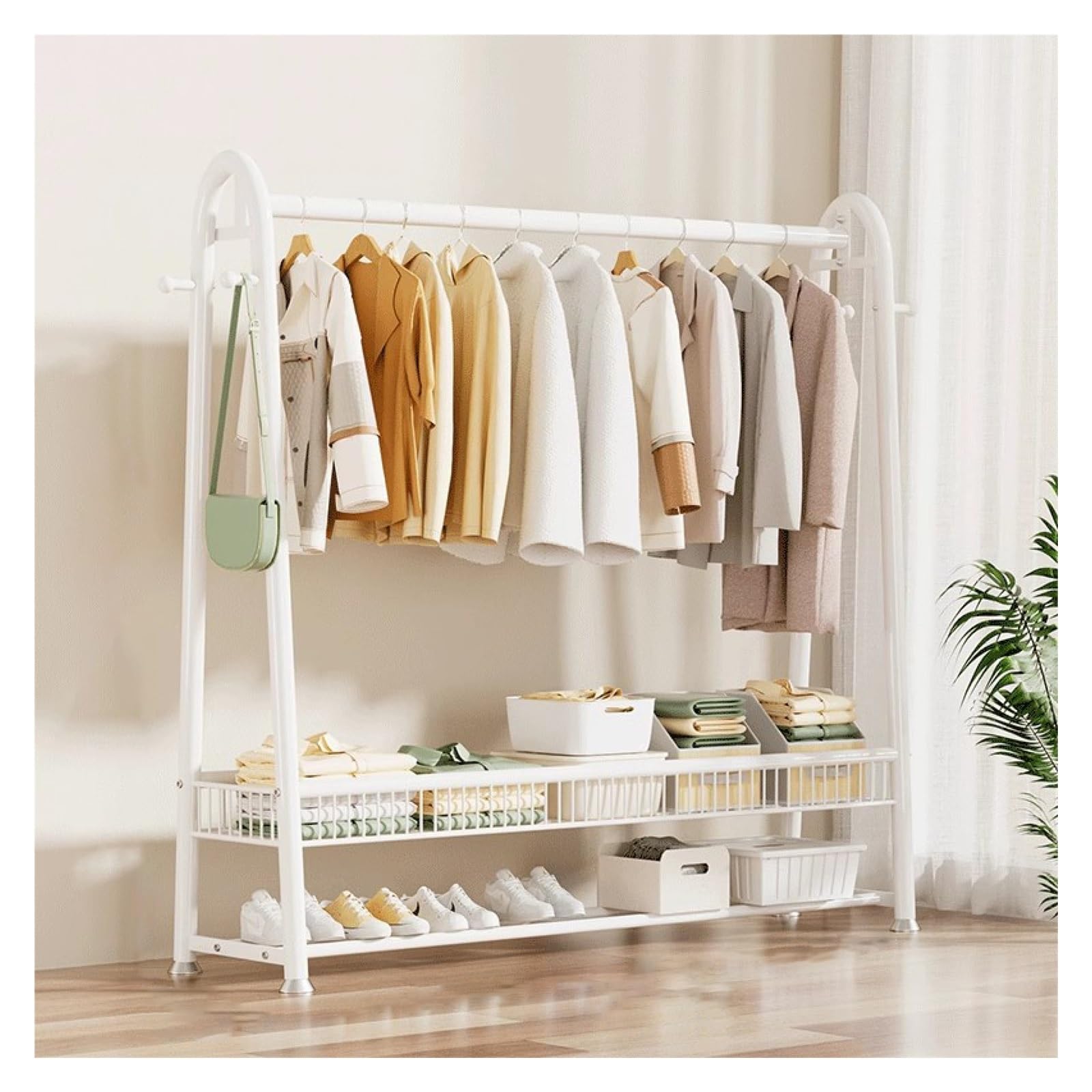 Roxibelt R1 Heavy Duty Freestanding Clothes Rack With Shelves & Hooks - Max Load 448 Lbs, Space Saver For Entryway & Bedroom (White)
