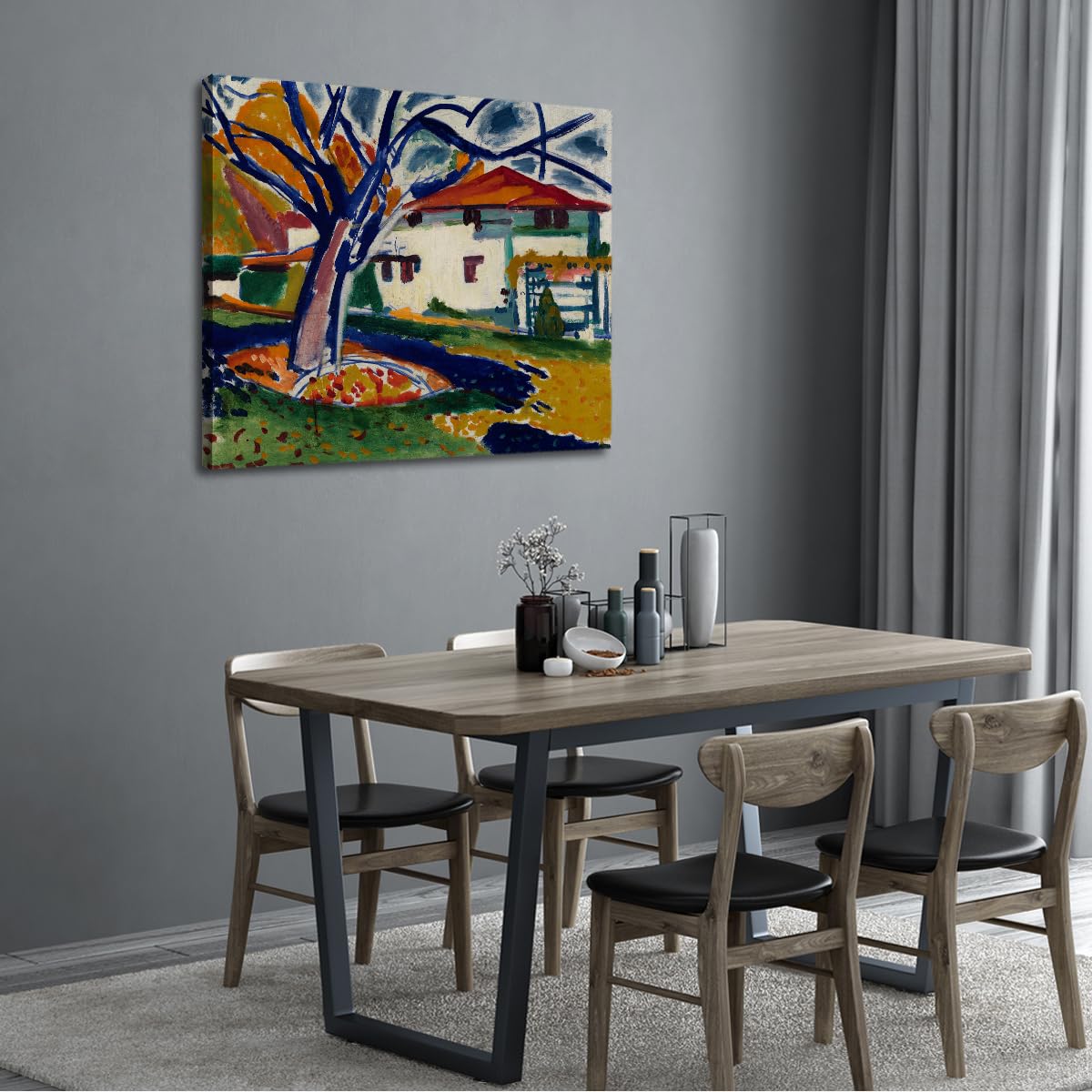 CHERHERART Niebieskie drzewa Malarstwo Malarstwo Grawerowanie Nowoczesna Abstrakcyjna Grafika Plakat Oprawione Malowidła Do Domu Jadalni Studium Dekoracja Biura 40x50cm