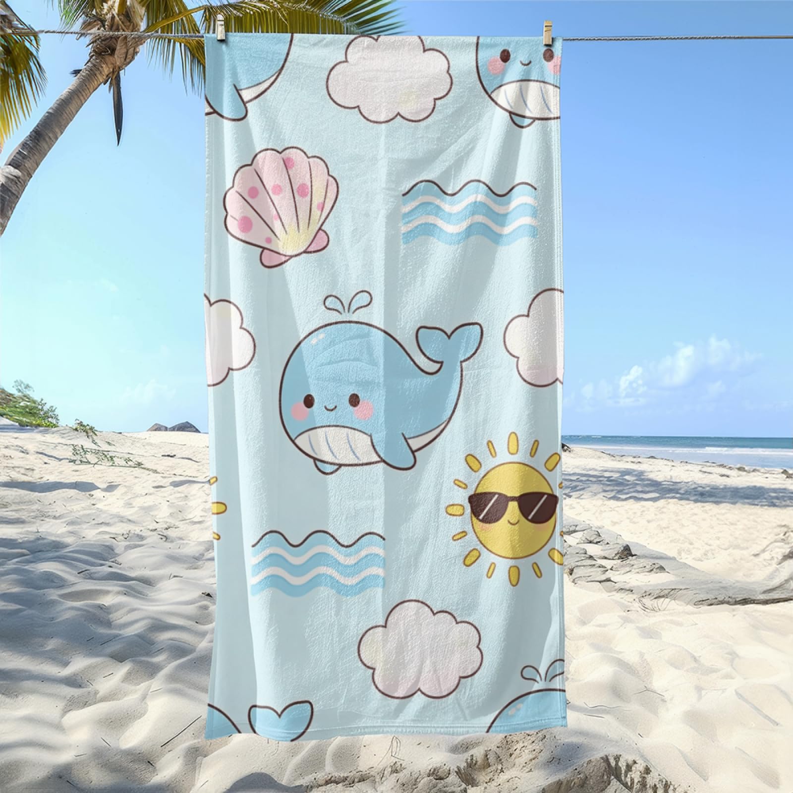 Fouta PlageBaleine Bleue Modèle Surdimensionné avec Diverses Tailles, Respirante et Portable, Parfaite pour Voyages Sorties Piscine et Usage Extérieur Quotidien 90x160 cm