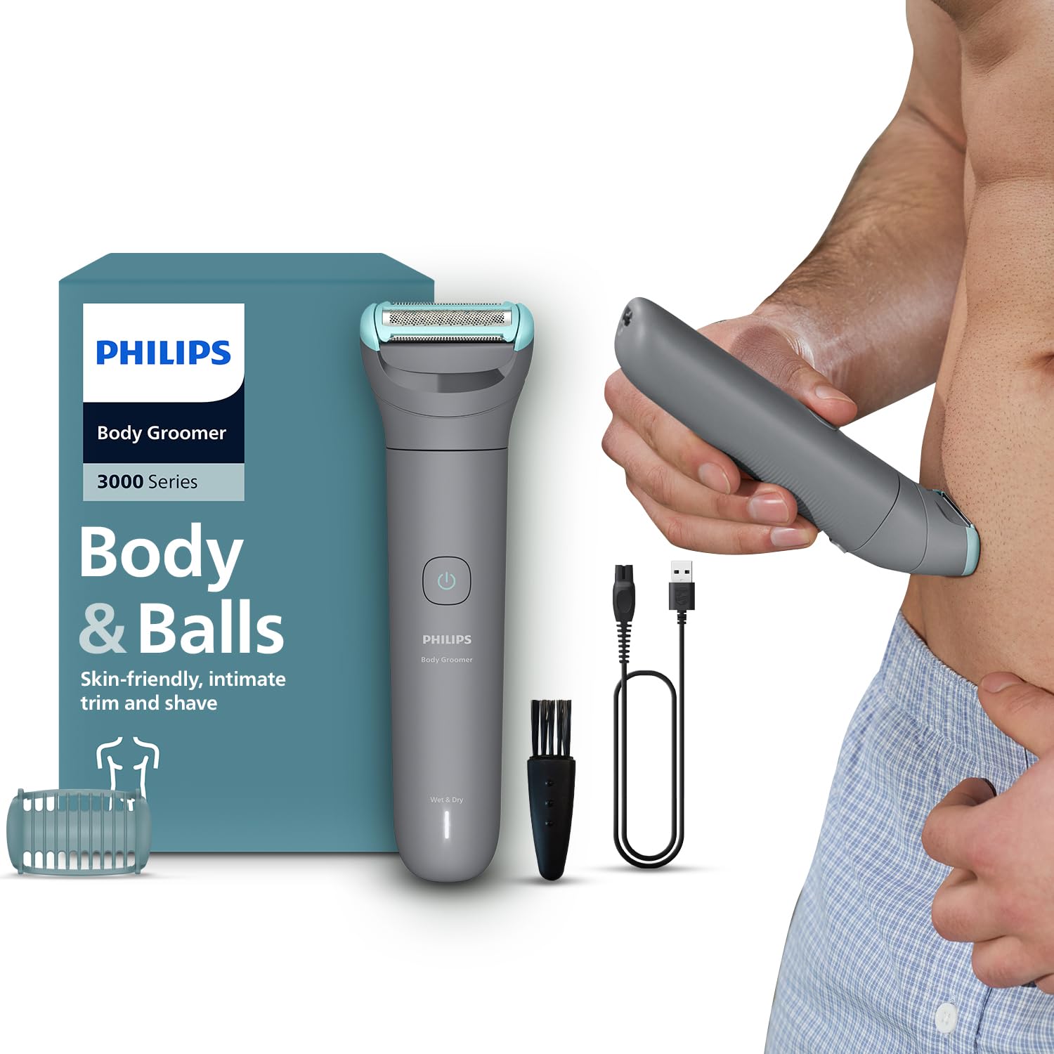 Philips Body Trimmer for Body & Balls, Clinically Tested for Sensitive Skin I Patented Pearl Tip & Hypo allergenic foilI Skin Safe Grooming I Trim or Shave Basis Your StyleI Showerproof I 2+1 Year Warranty - BG3470/15
