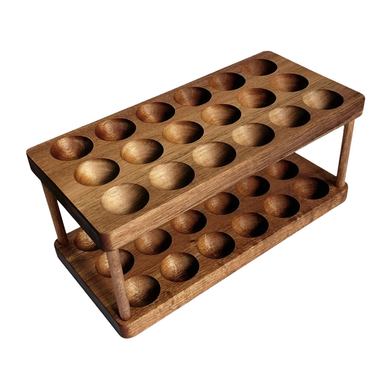 Porte-œufs en bois à double couche – Étagère de rangement à 2 niveaux, organisateur de décoration rustique pour économiser de l'espace pour l'organisation de la cuisine, 36 capacités
